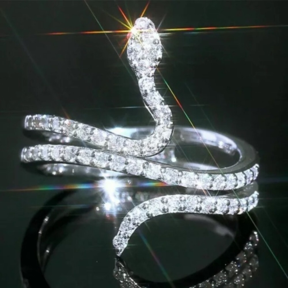 Silver Plated White Sapphires Snake 🐍 ring
